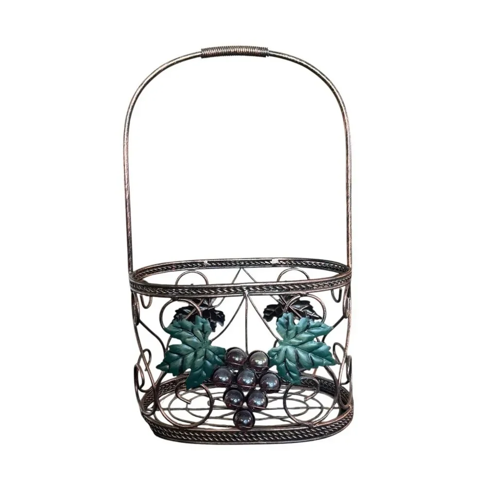 14” Tall Metal Basket With Grapes And Grape Vines Winery‎
